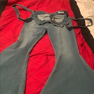 Flare bottom overall jeans